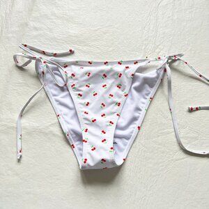 Betty Jade bikini bottoms XL cherry print white red side tie fruit swim cherries